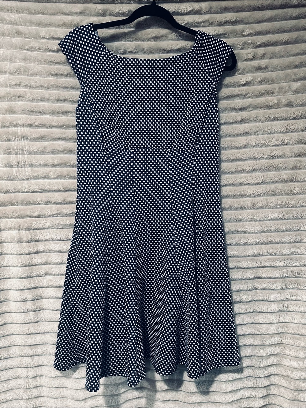 Polka Dot Fit & Flare Dress - navy and White